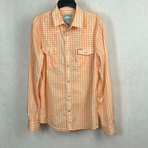 Sendero Provision Co Confluence Tech Shirt Sz M Orange White Long Sleeve Snap Bu - Picture 1 of 6